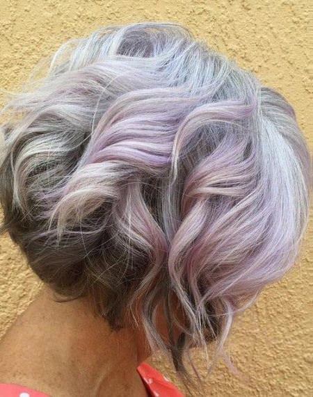 purple pastel bangs hairstyles for women over 50