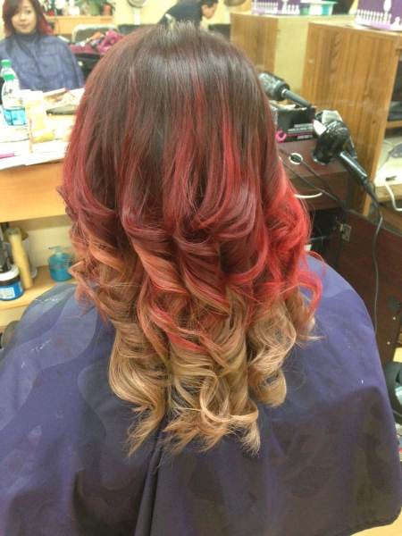 three tone red ombre hair