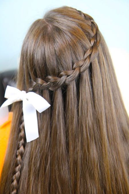 waterfall braid styles with a ribbon tie