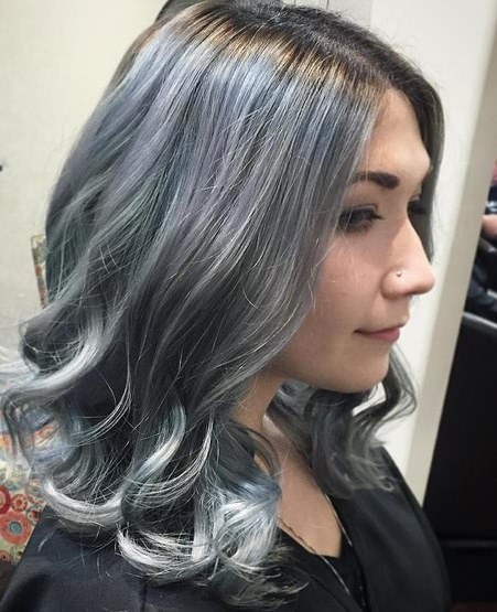 Bold purple gray balayage gray hair trend
