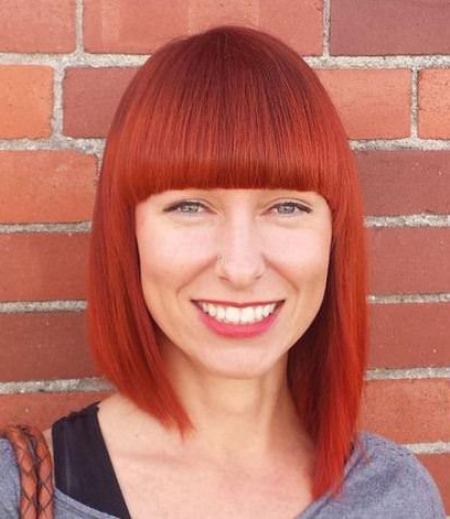 Fire Engine Red Tapered Bob with Bangs short fringe Hairstyles