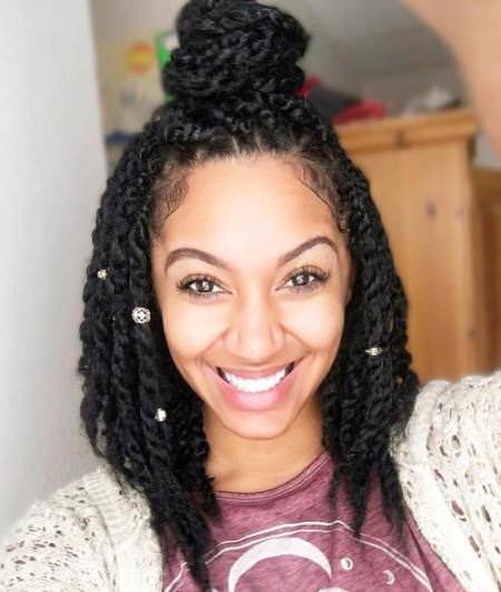 Half Updo with shoulder length twist hairstyles for natural hair