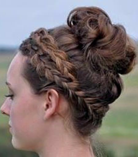 Messy braid with crown updos for curly hair
