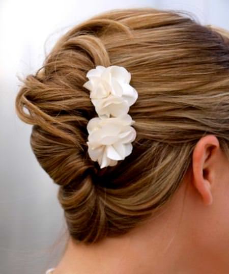 Simple french twist with flower updos for short hair
