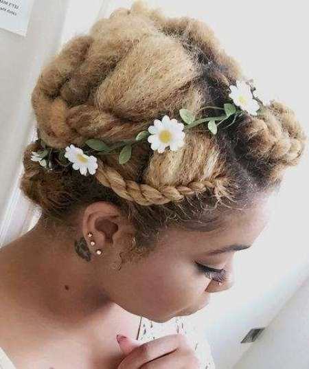 Spring blossom twisted crown updos for curly hair