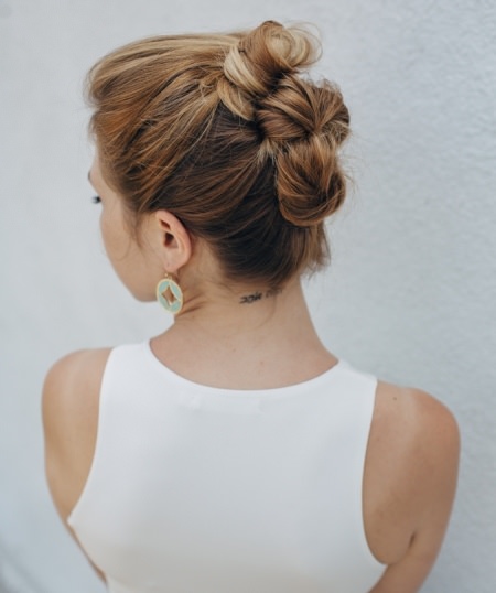 Tripple stacked bun updos for long hair