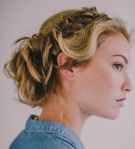 Twisted bun with side braid updos for curly hair