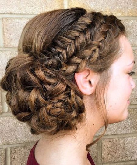 Two braids and curly bun hairstyles