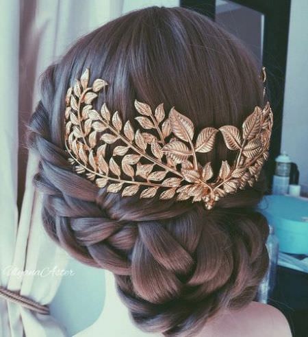 Woven braided bun hairstyles for brides and bridesmaids
