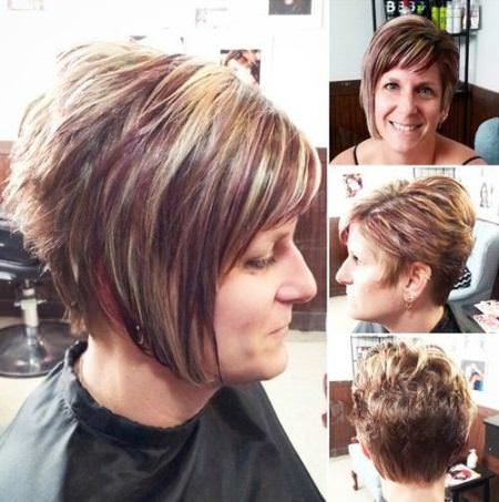 asymmetrical bob with highlights hairstyles for older women