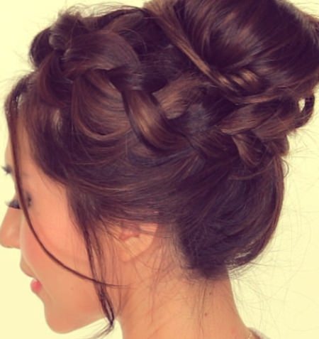 braid with fluffy bun messy bun hairstyles for prom