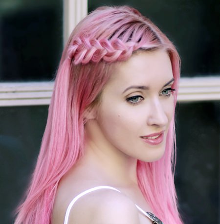 braided pastel pink funky hairstyles for medium length hair