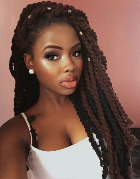 brown and black twist with beads hairstyles for natural hair