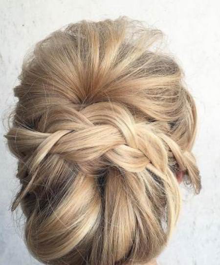 classic roll updo with braid messy bun hairstyles for prom