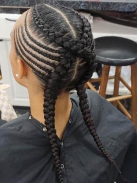 criss crossed braid with feed in cornrow black braided hairstyles