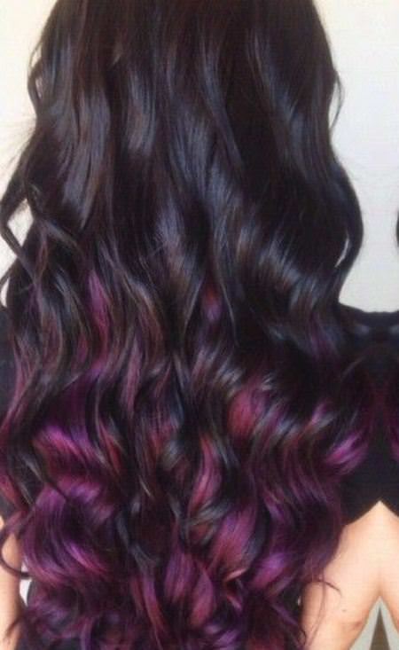 dark purple hair with defined curls style curly hair