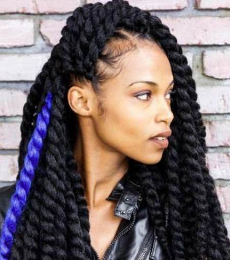 dark twisted braids with a blue accent hairstyles for natural hair