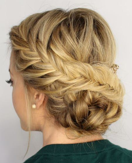 fishtail braid with bun hairstyles for prom