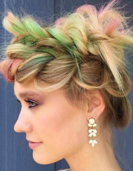 funky multicolored crown braids