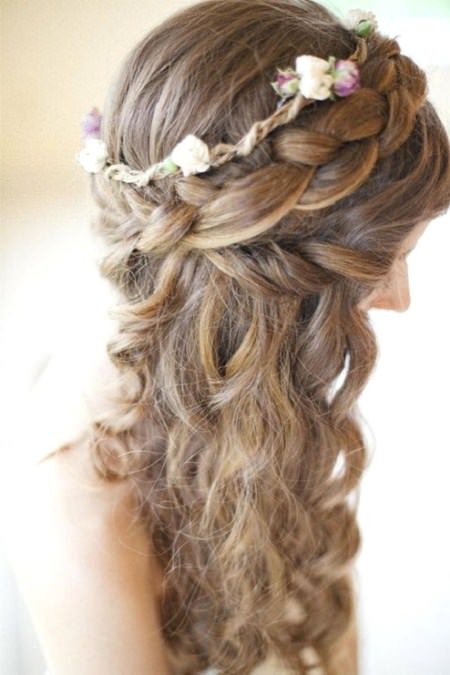 half up crown braided beach wedding hairstyles