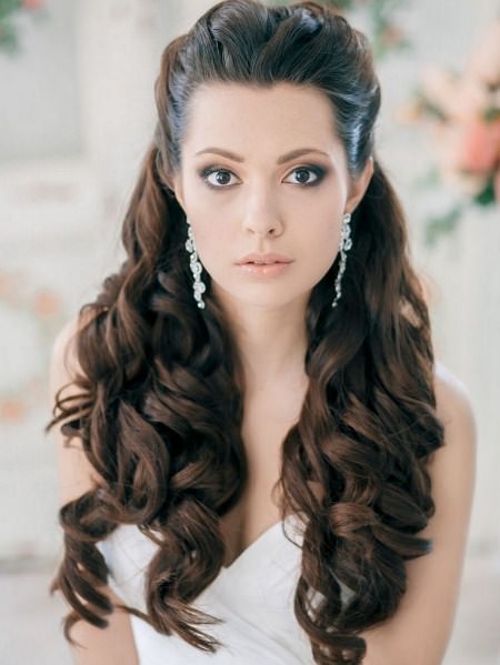 half up long curly wedding curly hairstyles