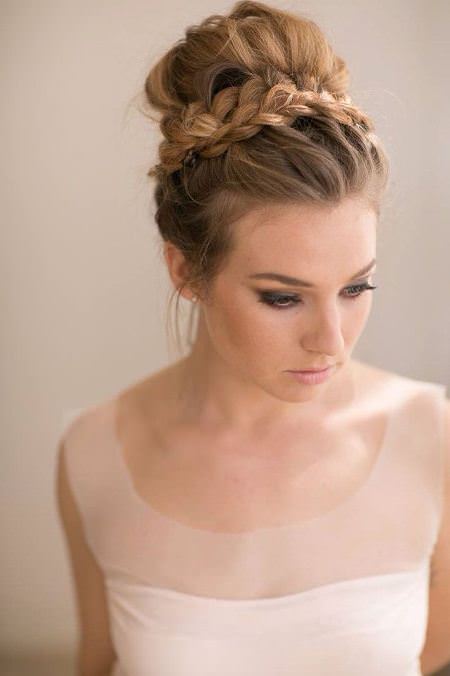 high updo with braided wrap wedding hairstyles for medium hair