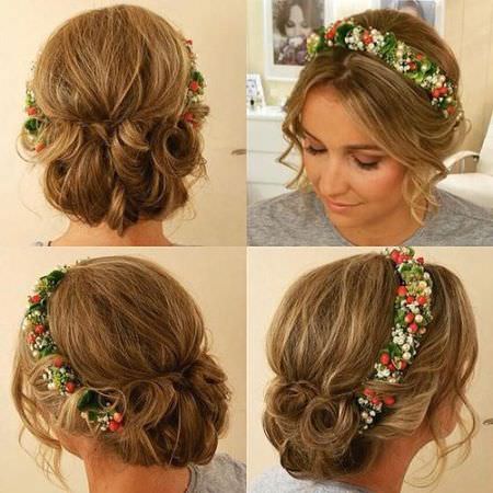 loose curly tucked chignon hairstyles for brides and bridesmaids