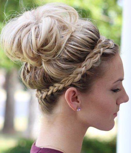 messy bun with a crown braid updos for long hair