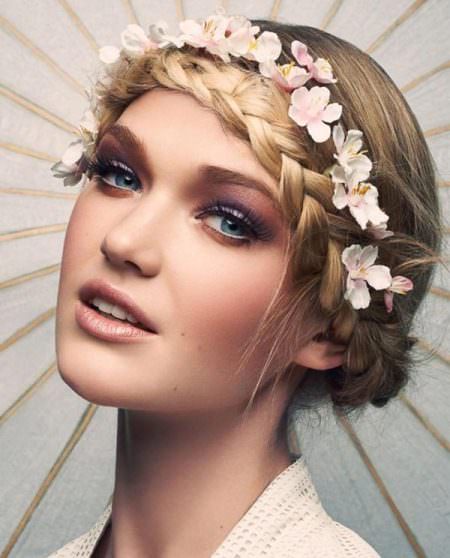 milkbraid Updo with floral crown milkmaid braids