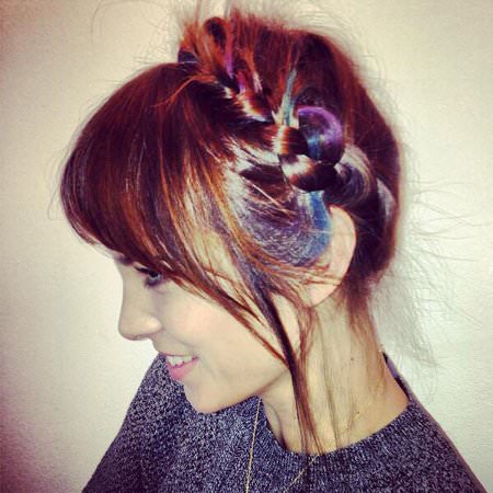 pastel purple and blue milkmaid braids