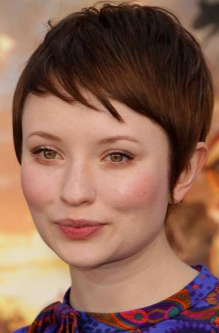 pixie style with short bangs for round faces