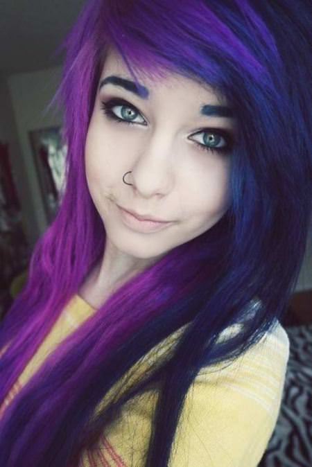 purple layered emo hairstyles for girls