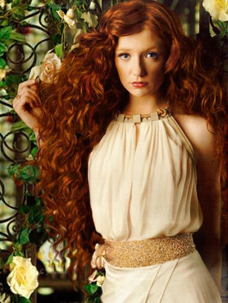 romantic curls long red hairstyles