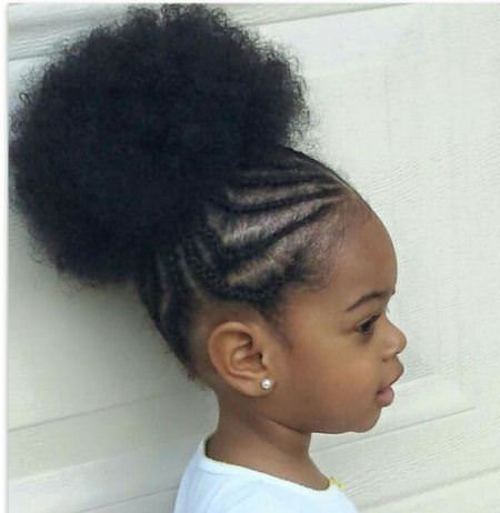 simple cornrow and puff braids for kids