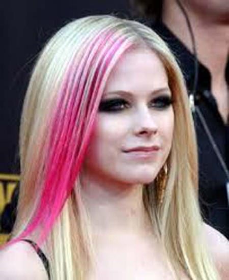 sleek platinum hair with streaks of pink funky hairstyles for medium length hair