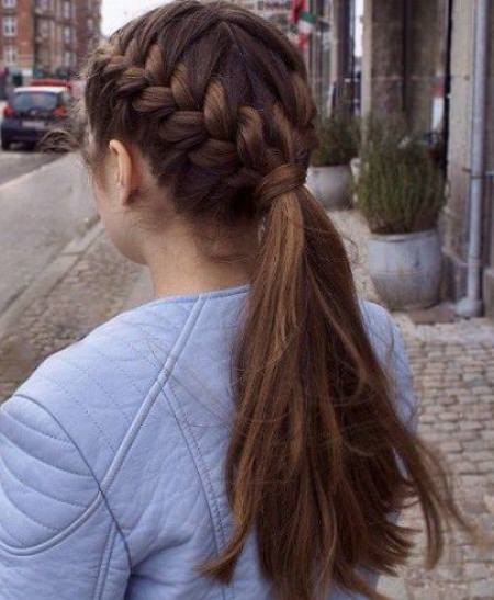 two braids and a pony hairstyles for long thick hair