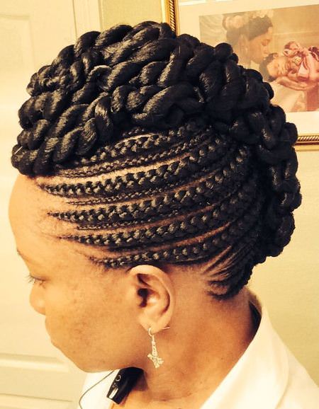 updo with cornrow and twist black braided hairstyles