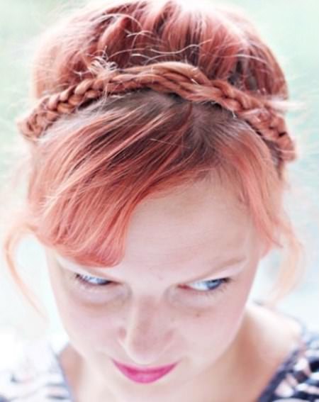 updo with thin messy braid crown braids