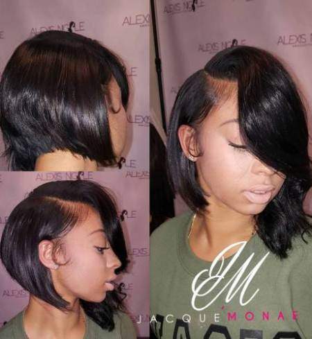 African American side swept bobs for round faces