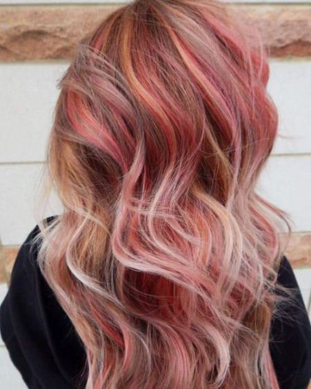 Blonde hair with reddish pink highlights Pastel Pink Hairstyles