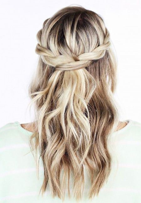 Braided hairstyles with sutble waves half up and half down wedding hairstyles