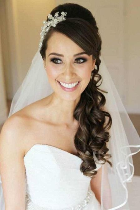 Curly hairstyles with bouffant and bridal viel wedding curly hairstyles
