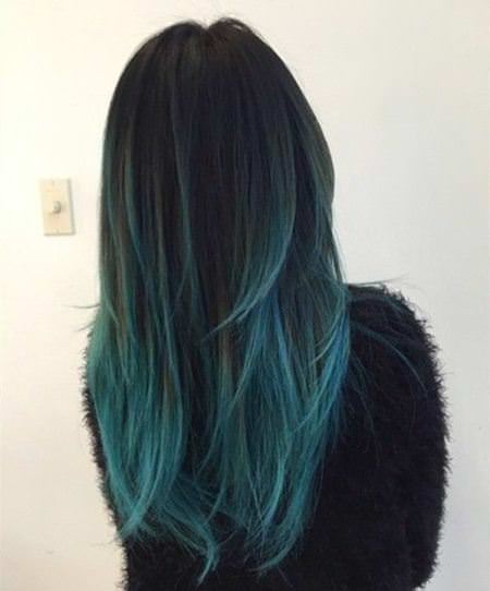 Dark Brown into Turquoise ombre hair blue ombre hairstyles for women