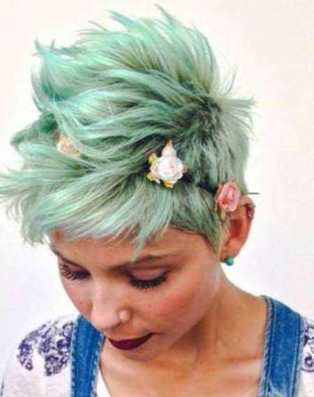 Funky green piixe long pixie hairstyles
