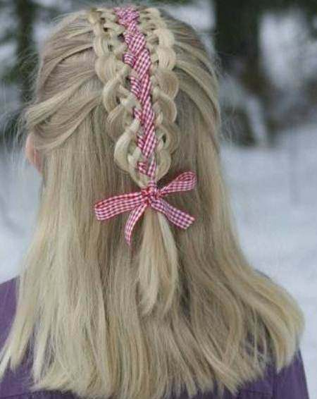 Half up ribbon braid toddler girl hairstyles