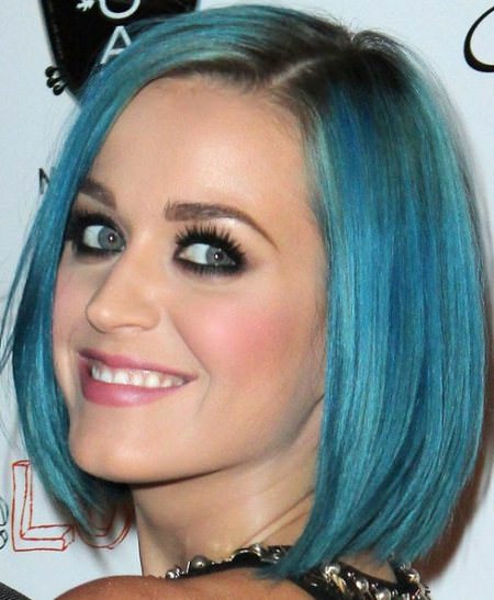 Katy Perry Striking Blue Asymmetrical Bobs