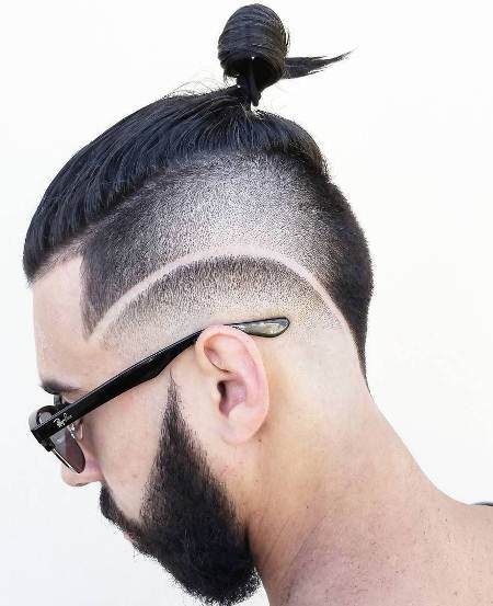 Long undercut with geometric design hairstyles for men with thick hair