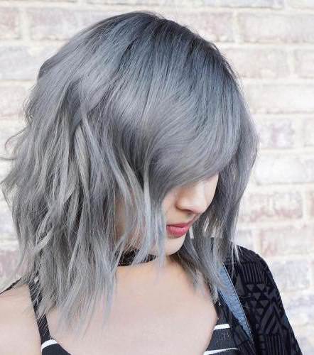 Silver lob with darked roots long bob hairstyles