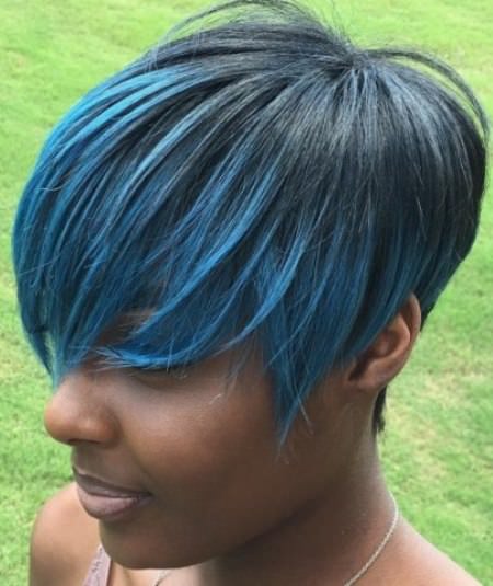 black and blue with bangs weave hairstyles for black women