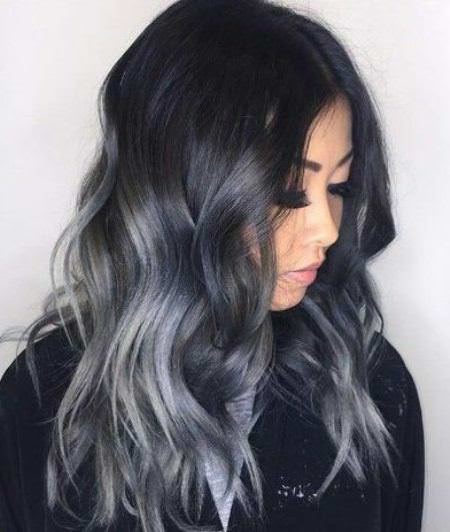 black hair with blue grey tips blue ombre hairstyles for women